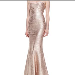 Hervé Léger rose gold strapless bandage gown